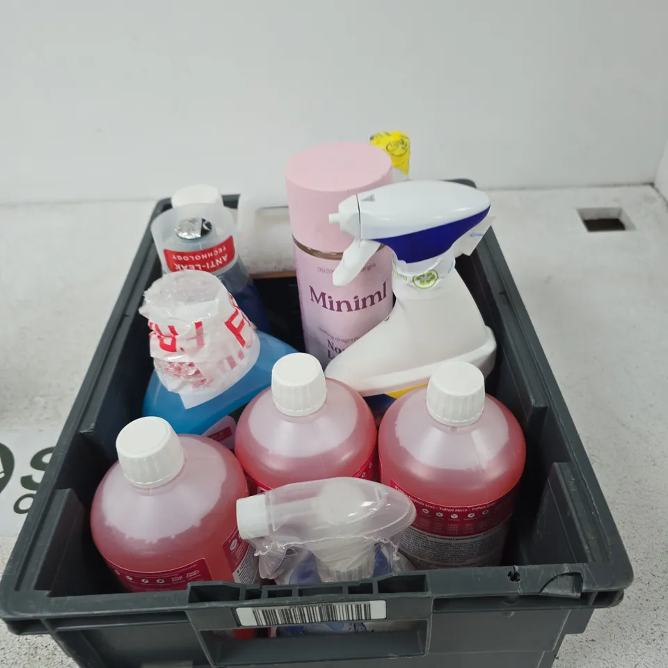 TOTE OF APPROXIMATELY 9 ASSORTED LIQUIDS TO INCLUDE: FAIRY MAX POWER