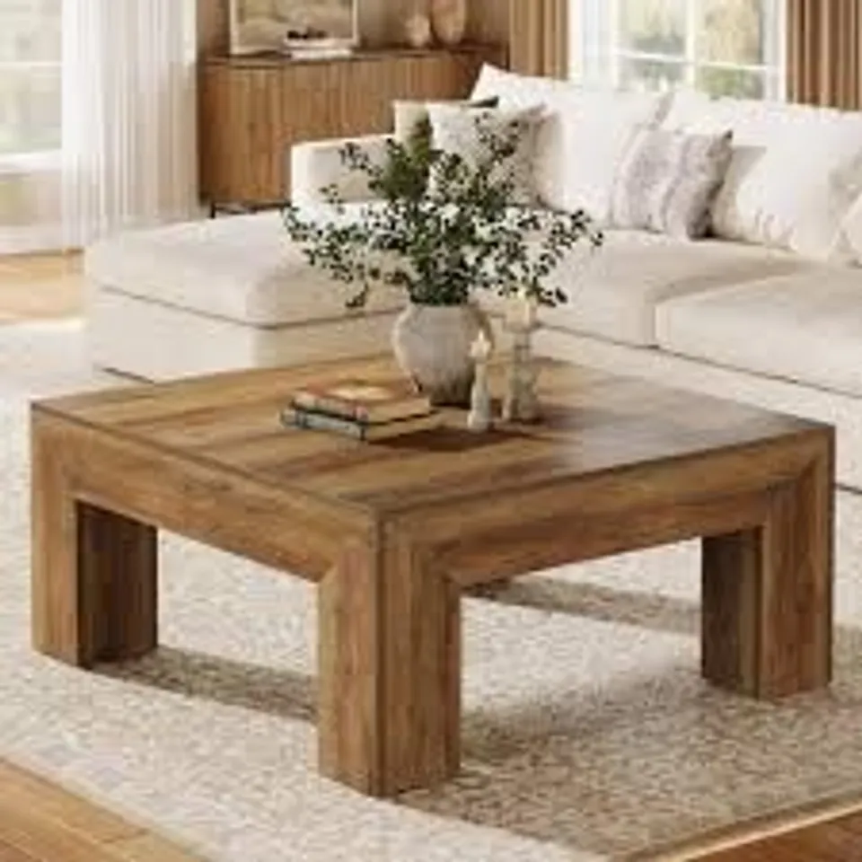 BOXED LANTINE 39.4-INCH SQUARE COFFEE TABLE FOR LIVING ROOM - RUSTIC BROWN (1 BOX)