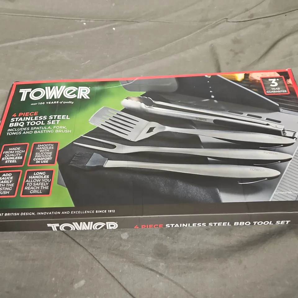 TOWER 4 PIECE STAINLESS STEEL BBQ TOOL SET