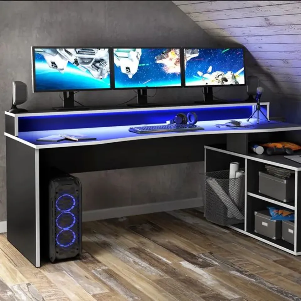 BOXED FURNITURE TO GO TEZAUR 3 SHELF GAMING DESK (3 BOXES) RRP £375