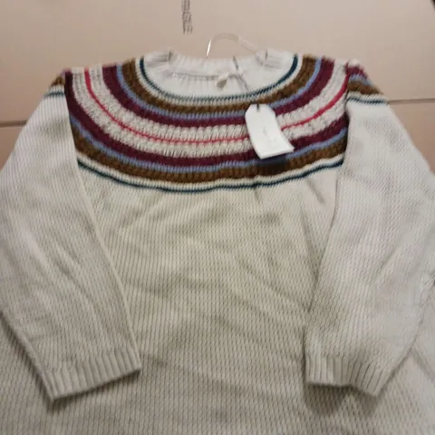 SEASALT CORNWALL LADIES KNITTED JUMPER CREAM WITH MULTICOLOURED NECK SIZE 20