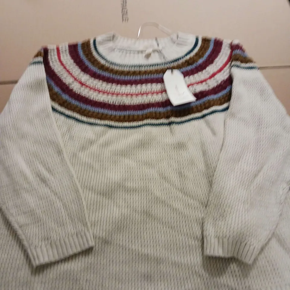 SEASALT CORNWALL LADIES KNITTED JUMPER CREAM WITH MULTICOLOURED NECK SIZE 20 