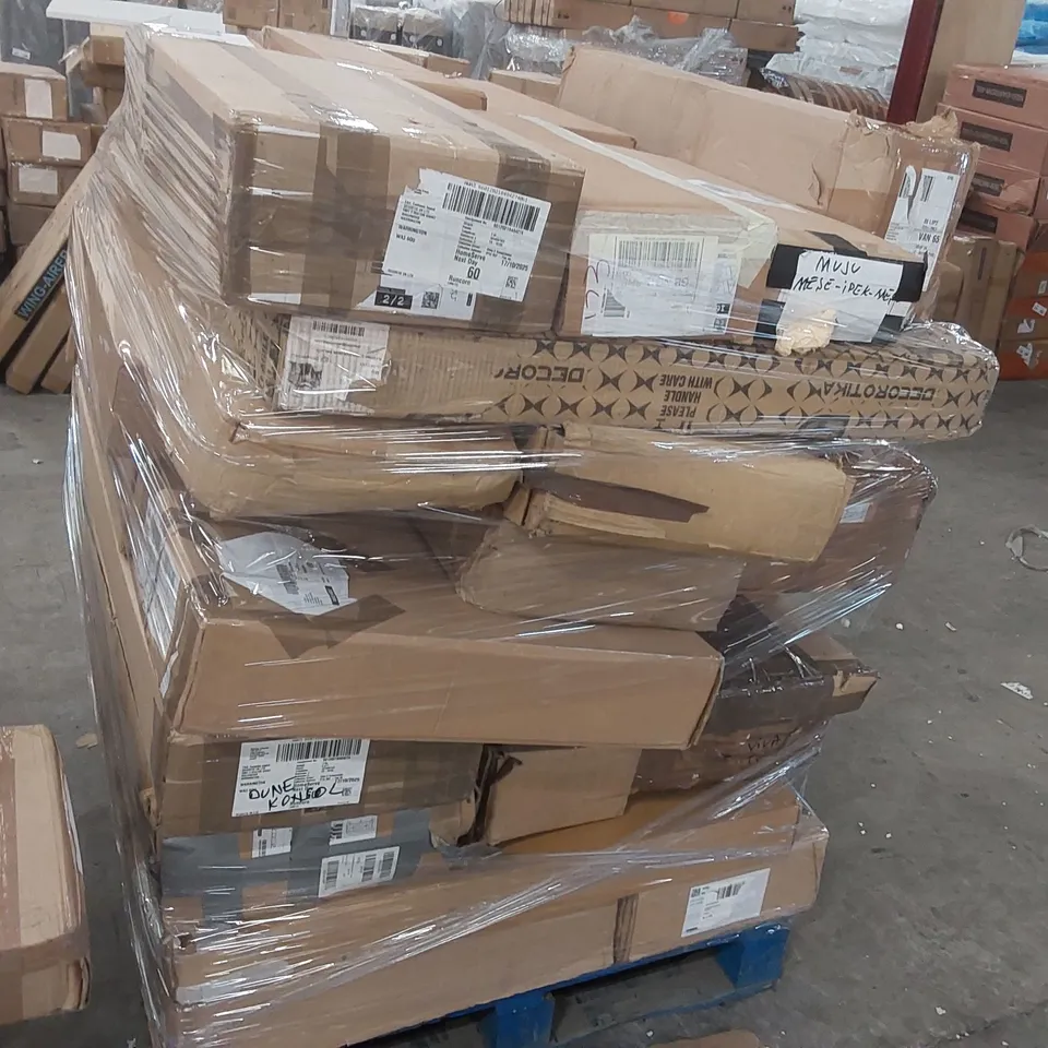 PALLET CONTAINING A LARGE QUANTITY OF ASSORTED DESIGNER FURNITURE PARTS