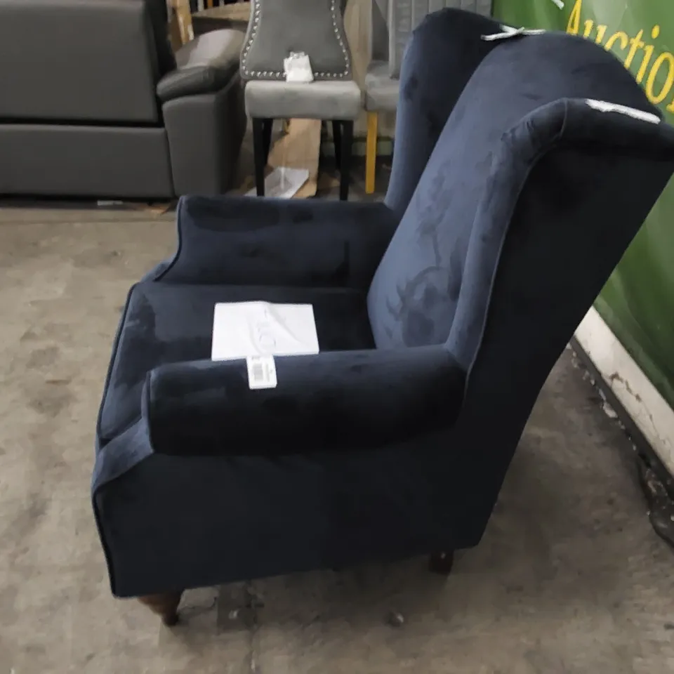 DESIGNER WINGBACK SINGLE ARMCHAIR IN NAVY BLUE 