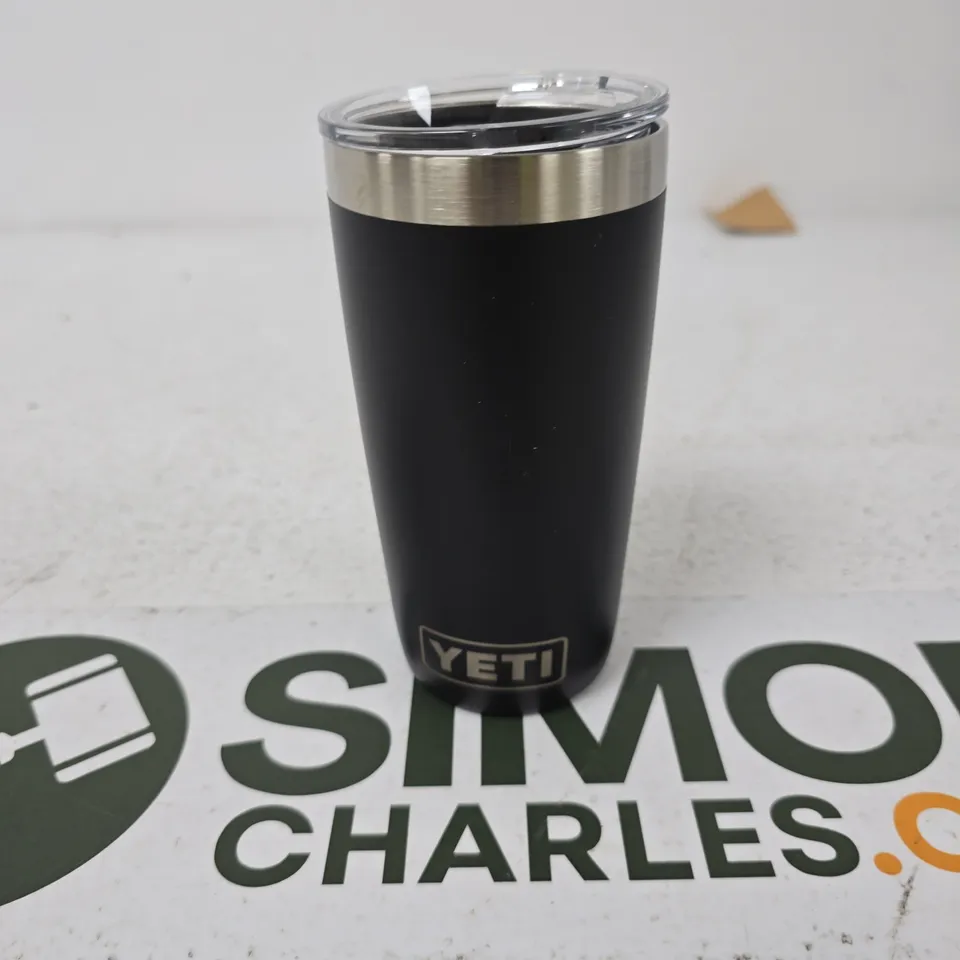 YETI BLACK STAINLESS STEEL TUMBLER WITH CLEAR LID