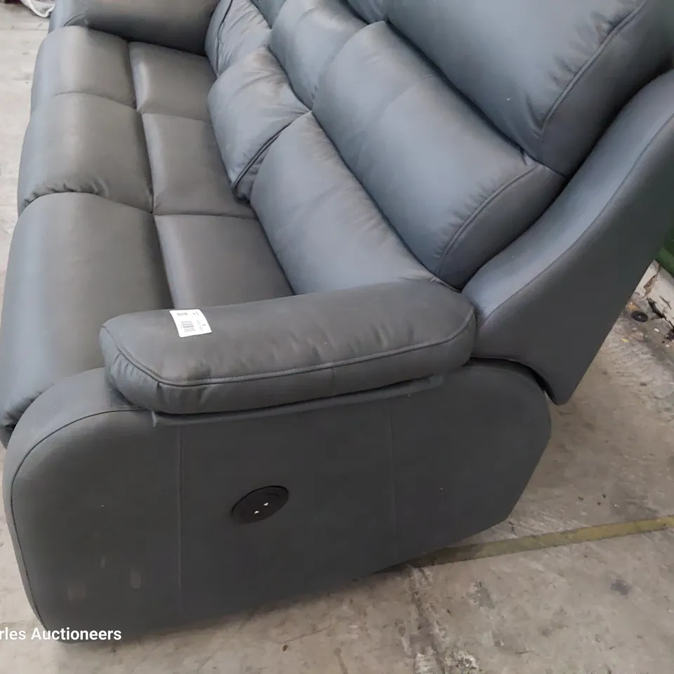 QUALITY BRITISH DESIGNER G PLAN GREENWICH POWER RECLINING THREE SEATER SOFA CAMBRIDGE PETROL BLUE LEATHER 