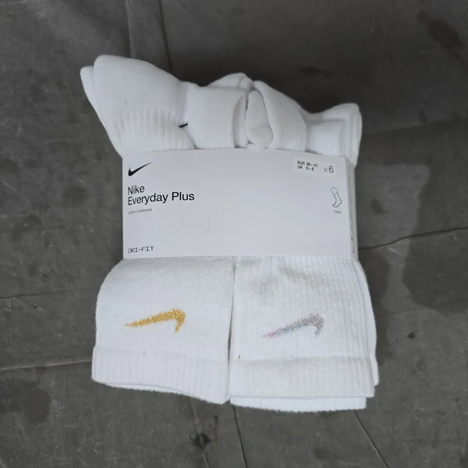 NIKE EVERYDAY PLUS CREW SOCKS (6-PAIRS) IN WHITE SIZE UK 5-8