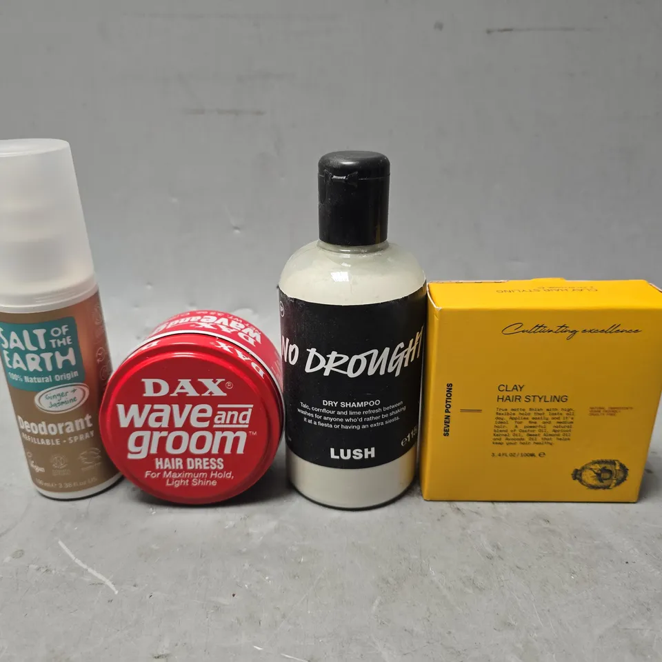 APPROXIMATELY 13 ASSORTED HEALTH & BEAUTY ITEMS TO INCLUDE - DAX HAIR WAX , DRY SHAMPOO , DEODORANT SALT & EARTH ETC