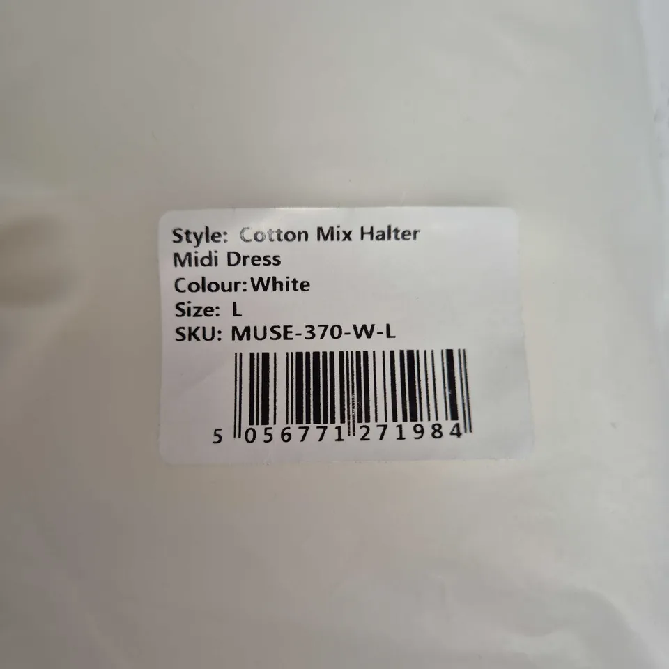 ODDMUSE LONDON COTTON MIX HALTER MIDI DRESS – WHITE, UK SIZE L