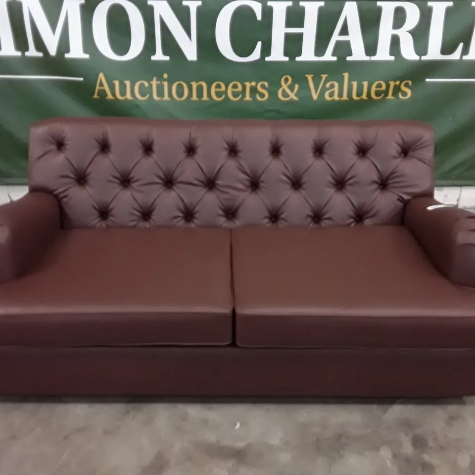 QUALITY DESIGNER FOXCOTE 3 SEATER SOFA BED - BROWN LEATHER