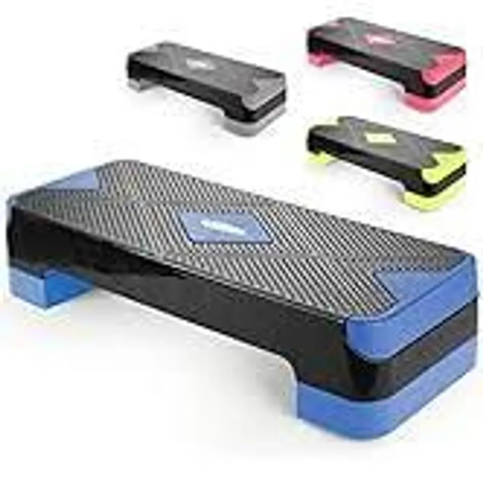 BOXED ACTIVEFOREVER 68CM ADJUSTABLE WORKOUT AEROBIC STEPPER WITH 2 ADJUSTABLE STEP LEVELS - BLUE