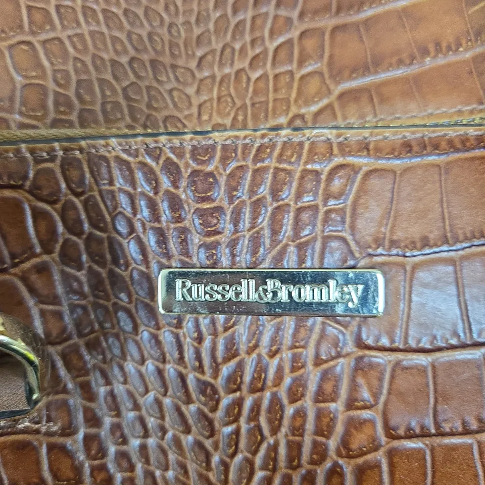 RUSSELL & BROMLEY BROWN CROCODILE-EMBOSSED LEATHER HANDBAG