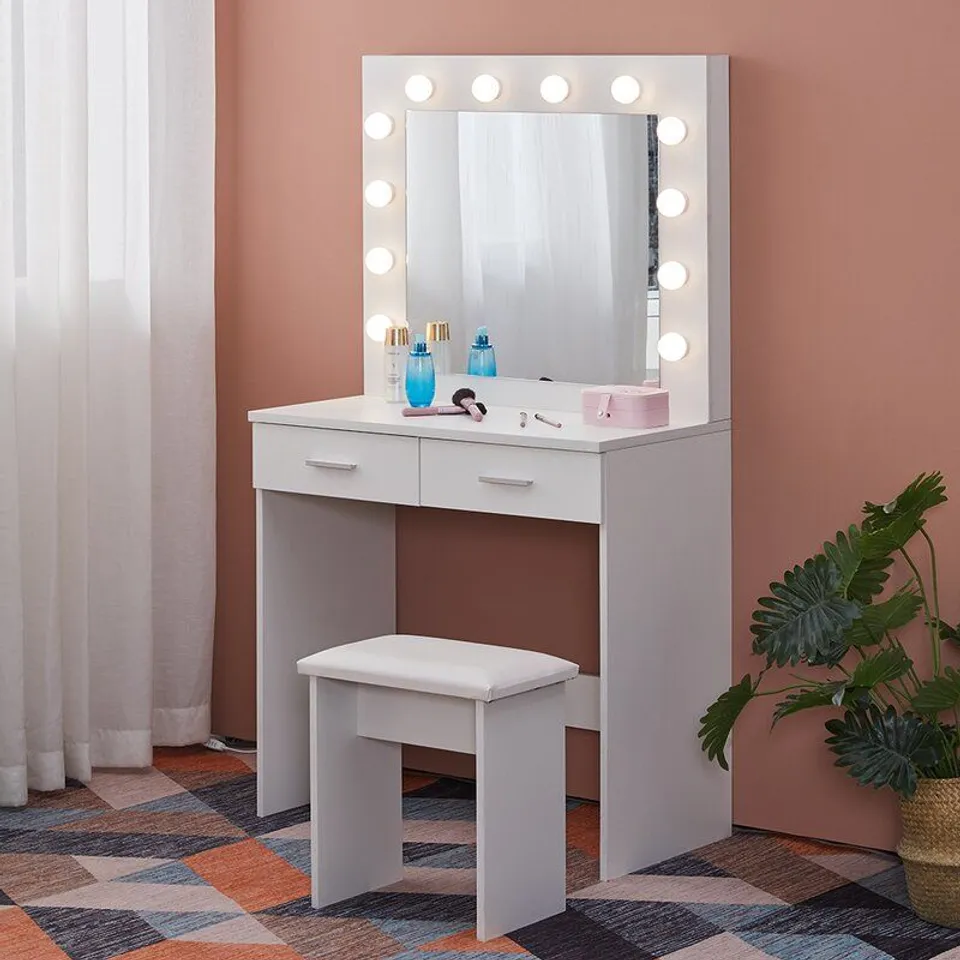 SLIDING MIRROR WHITE VANITY DRESSING TABLE
