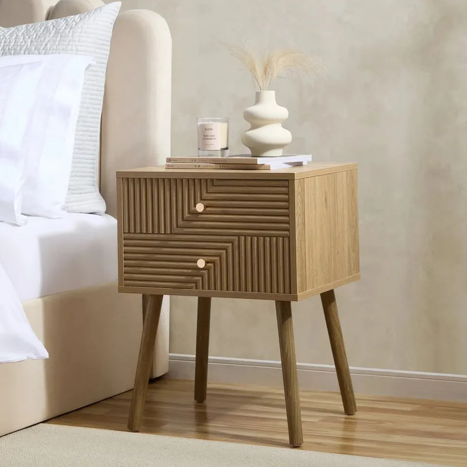 BOXED DUSK DORA 2 DRAWER NIGHTSTAND - LIGHT WOOD (1 BOX)