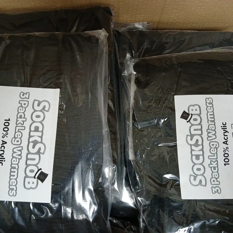 BOX OF APPROXIMATELY 20 BAGS TO INCLUDE 3 PAIRS OF LEG WARMERS IN BLACK - COLLECTION ONLY