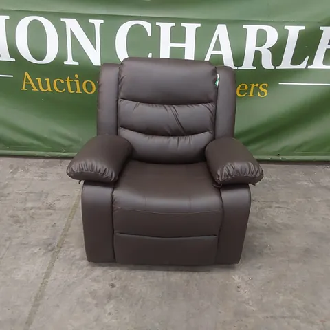 QUALITY DESIGNER FAUX LEATHER MANUAL RECLINER ARMCHAIR - BROWN