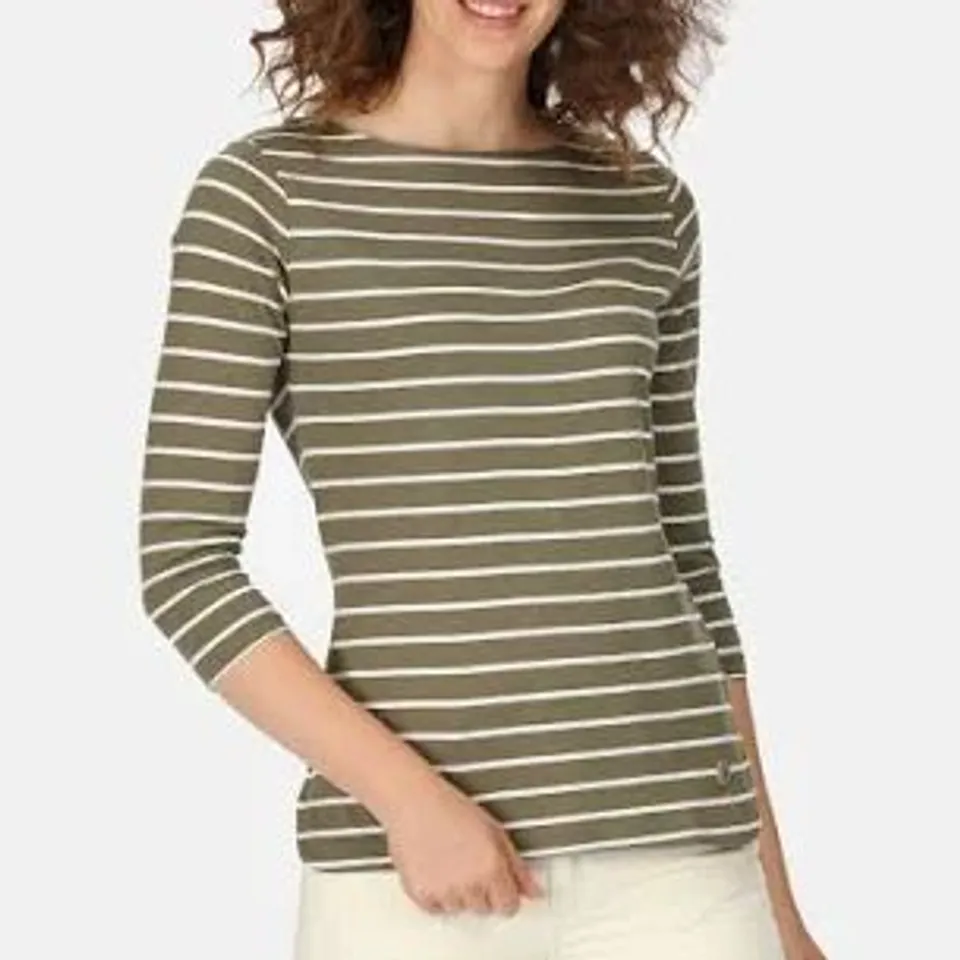REGATTA WOMENS BAYLA 3/4 SLEEVED TOP STRIPED T SHIRT FOUR LEAF CLOVER WHITE STRIPE SIZE 18