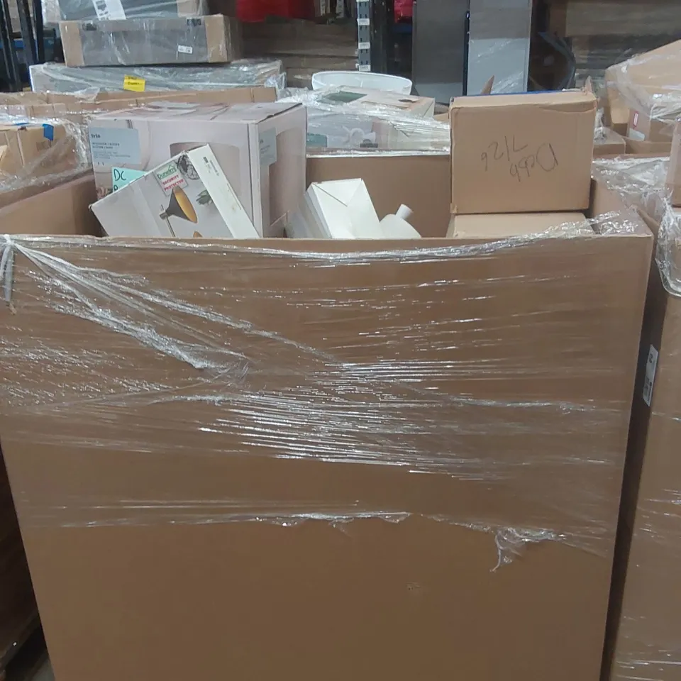 PALLET TO CONTAIN A VERY LARGE QUANTITY OF DESIGNER INDOOR LIGHTING PRODUCTS TO INCLUDE: WALL LIGHT, FLOOR LAMPS, CEILING LIGHTS ECT