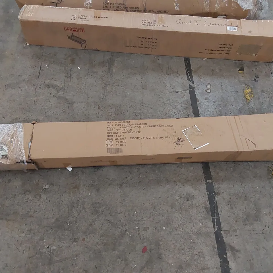 BOXED ASHWELL 4 POSTER MATTE WHITE SINGLE BED (1 BOX)
