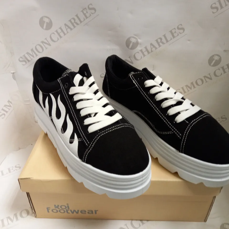 KOI VEGAN THE FURIES FLAMED CHUNKY TRAINERS - BLACK/WHITE SIZE 8