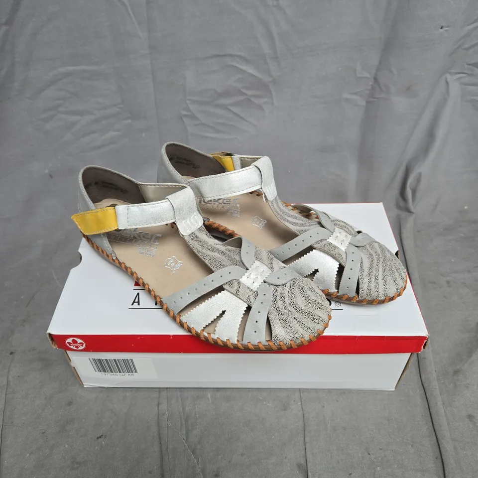 RIEKER SILVER/PLATINUM SANDALS SIZE 39 BOXED
