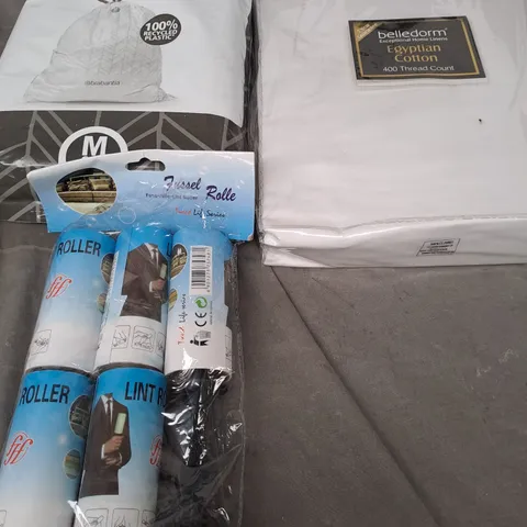 APPROXIMATELY 15 ASSORTED HOUSEHOLD PRODUCTS TO INCLUDE LINT ROLLS, FITTED SHEET AND BRABANTIA REFUSE BAGS