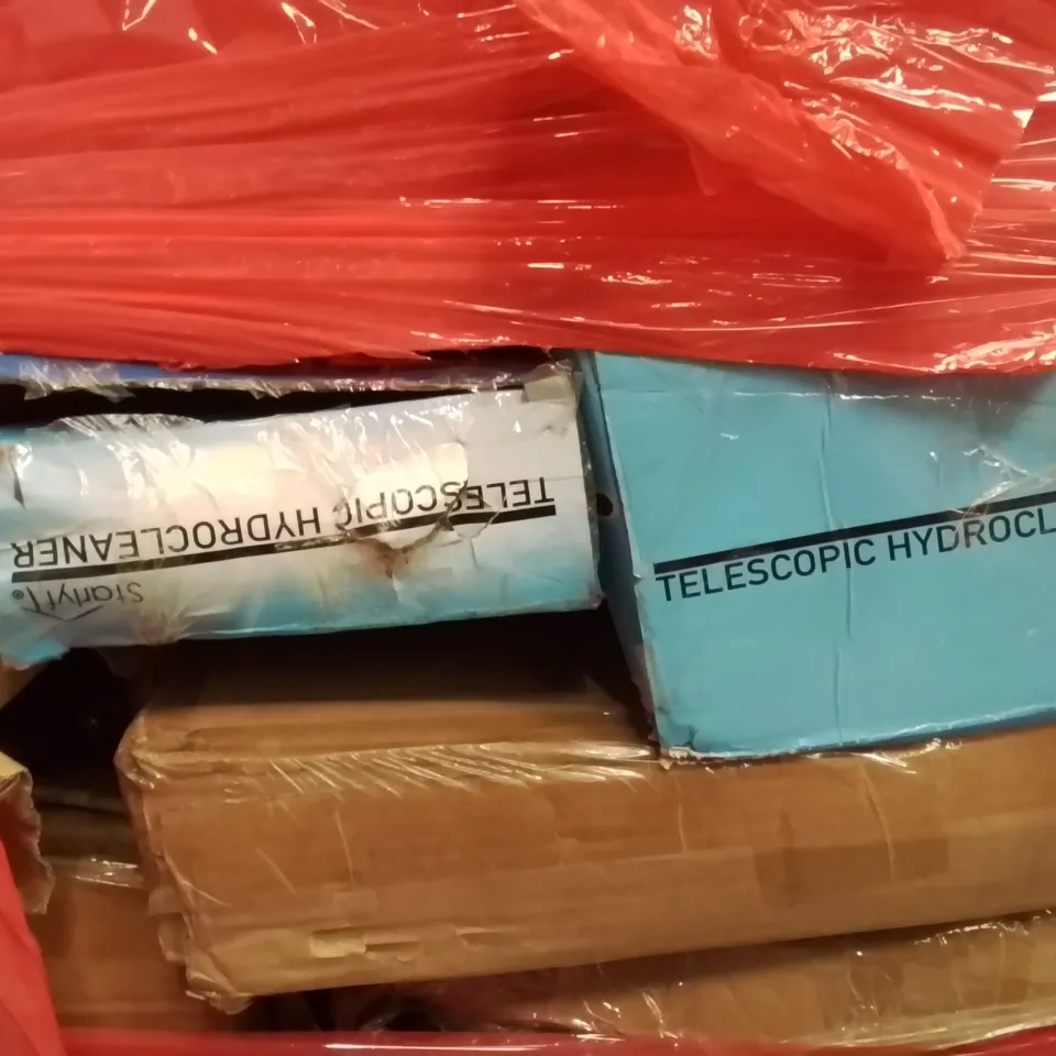 PALLET CONTAINING ASSORTED PRODUCTS INCLUDING: ELECTRIC GRIDDLE, STORAGE DRAWERS, TELESCOPIC HYDRCLEANERS ECT
