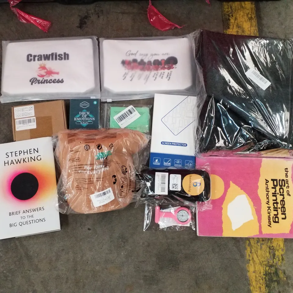 PALLET OF 6 BOXES CONTAINING ASSORTED PRODUCTS INCLUDING SCREEN PROTECTOR, DECK OF CARDS, STEPHEN HAWKING BOOK, RING ADJUSTERS, POCKET WATCH 