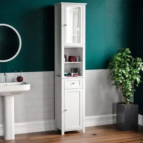 BOXED VIDA PRIANO 2 DOOR TALL CABINET WITH MIRROR - WHITE (1 BOX)