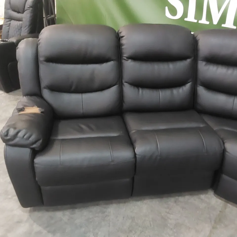 DESIGNER MANUAL RECLINER BLACK LEATHER UPHOLSTERED CORNER SOFA