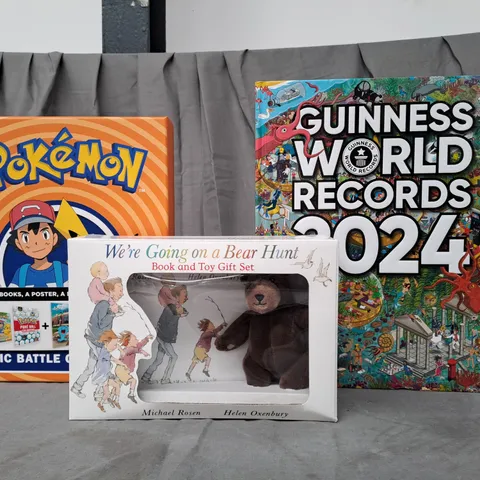 BOX OF APPROXIMATELY 10 ASSORTED BOOKS TO INCLUDE POKÉMON EPIC BATTLE COLLECTION, WE'RE GOING ON A BEAR HUNT, GUINNESS WORLD RECORDS 2024, ETC