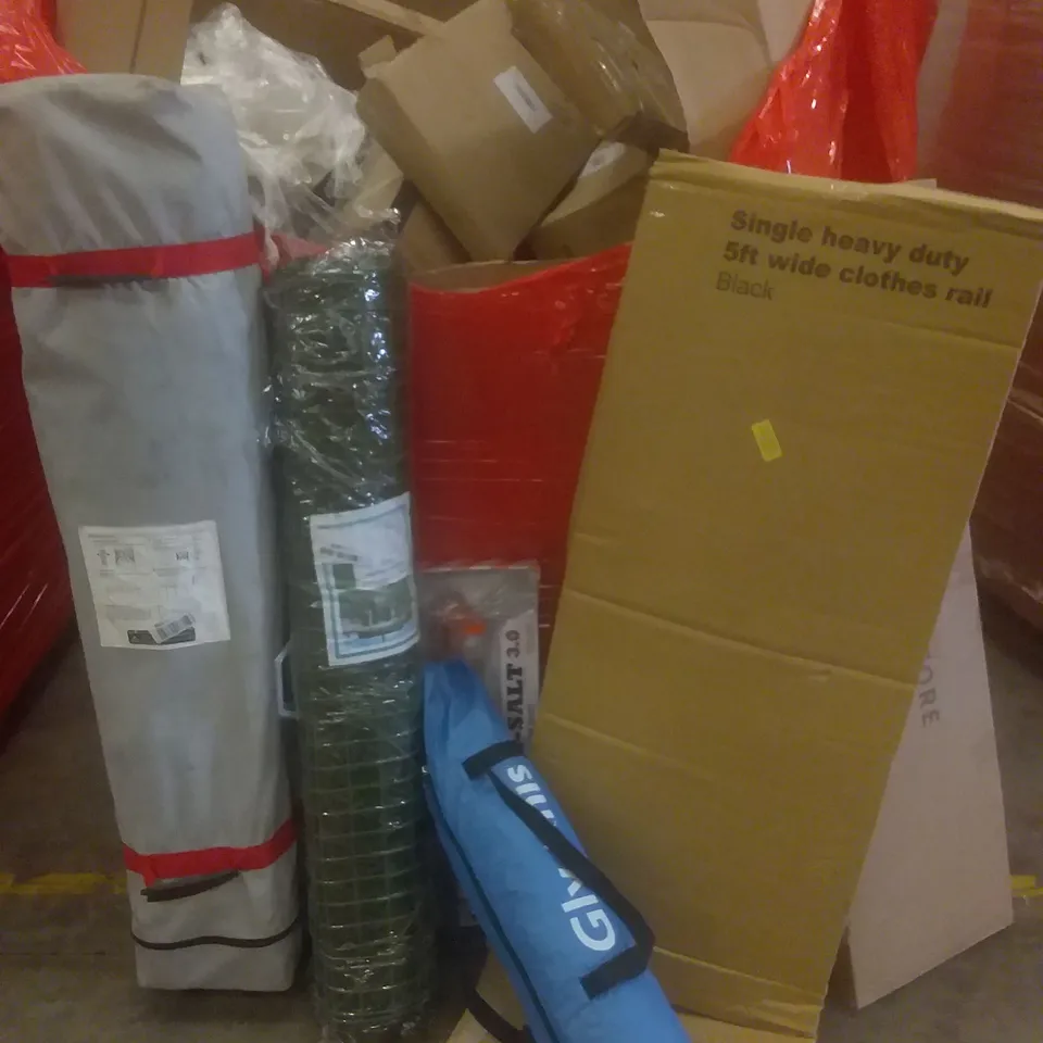 PALLET OF ASSORTED ITEMS INCLUDING CANOPY, BUGASALT GUN, CLOTHES RAIL, DRYING RAIL