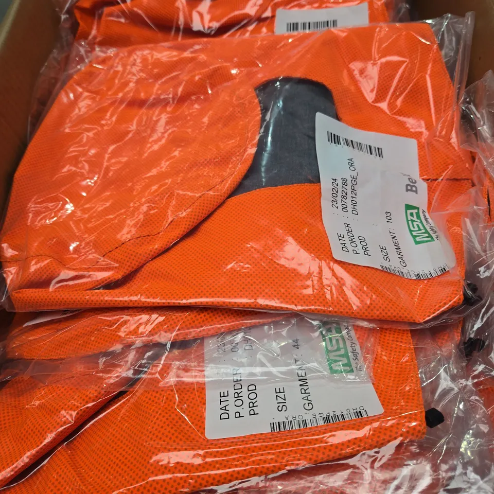 BOX OF APPROXIMATELY 50 MSA SAFETY PROTECTIVE ZIP HOODS IN ORANGE DH012PGE_ORA