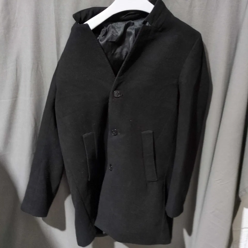 MEN'S BLACK WOOL COAT – TAILORED OUTERWEAR SIZE 54