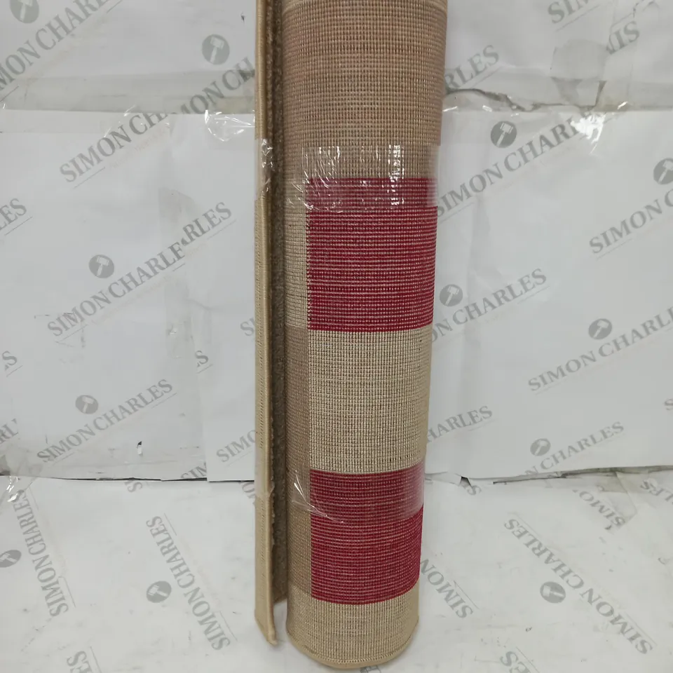 METRO LANE HAVANA BEIGE RED GEOMETRIC RUG 60 X 110CM