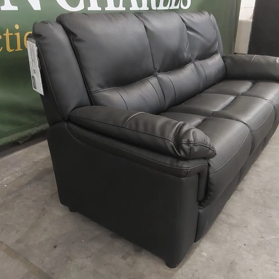 QUALITY DESIGNER ALBION STATIC FAUX LEATHER 3 SEATER SOFA - BLACK