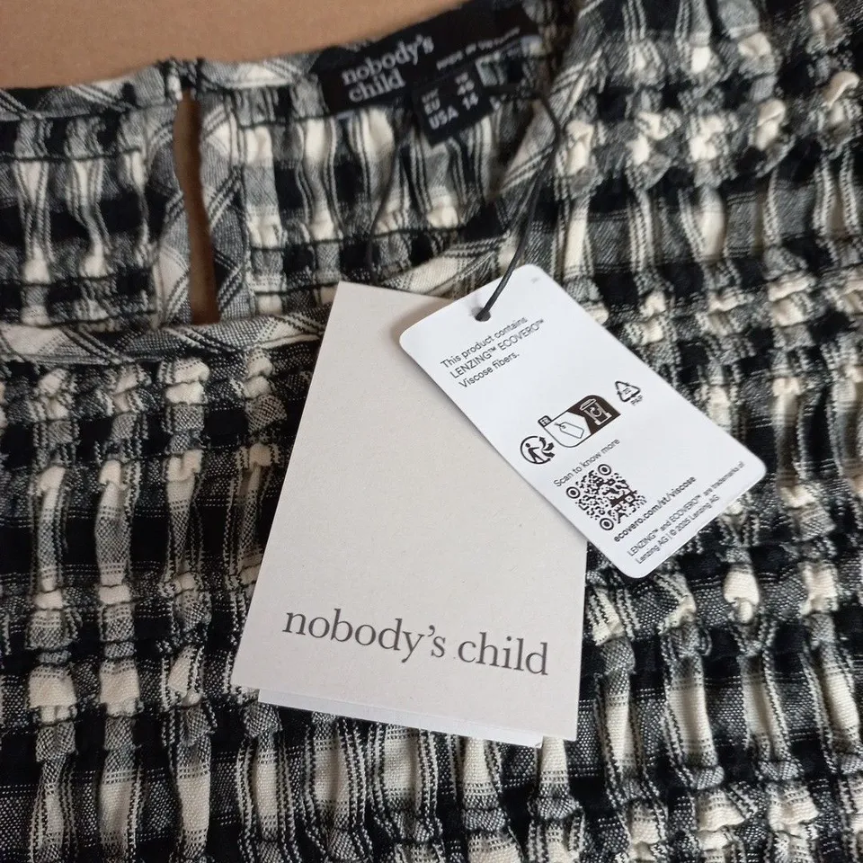 NOBODY'S CHILD NAT SHIRRED TOP – CHECK PRINT, UK 18 (EU 46, USA 14) – MADE IN VIETNAM