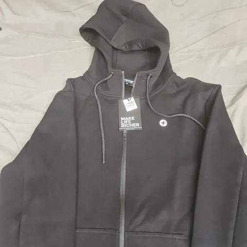 GYM & COFFEE MAKE LIFE RICHER BLACK ZIP HOODIE WITH DRAWSTRING HOOD SIZE XXL