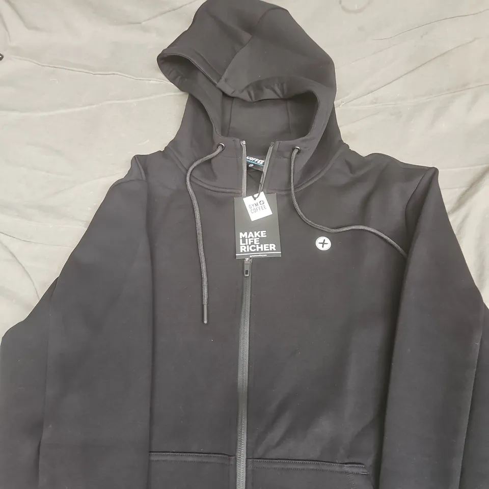 GYM & COFFEE MAKE LIFE RICHER BLACK ZIP HOODIE WITH DRAWSTRING HOOD SIZE XXL
