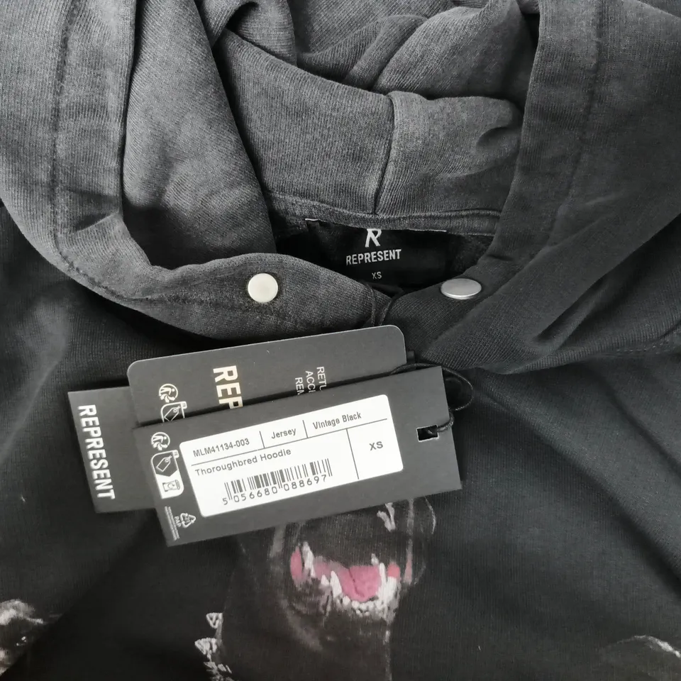 REPRESENT THOROUGHBRED HOODIE – VINTAGE BLACK – UK 6 (XS)