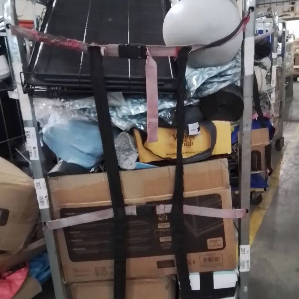 CAGE OF ASSORTED HOUSEHOLD GOODS AND PRODUCTS TO INCLUDE;DOG CAGE,DUMBBELL,BATH MAT,PLAYPEN