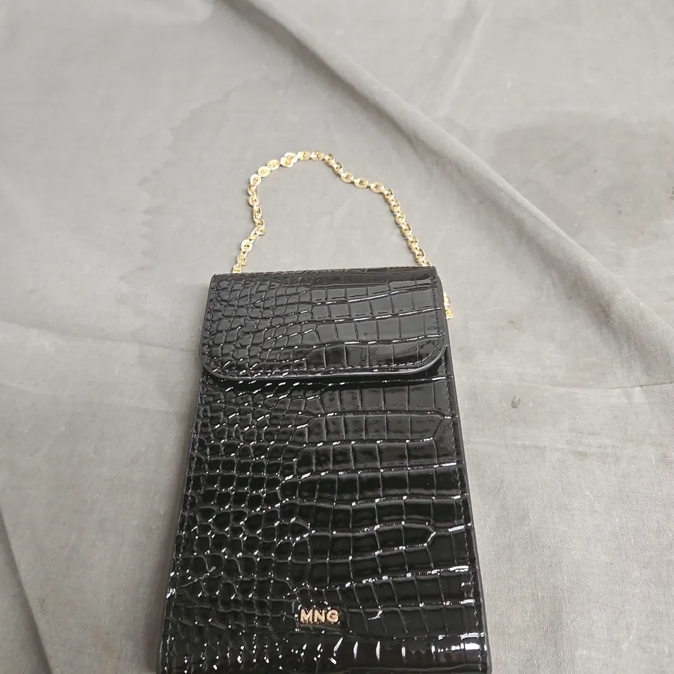 MNG BLACK CROCODILE-EFFECT MINI BAG WITH GOLD CHAIN STRAP