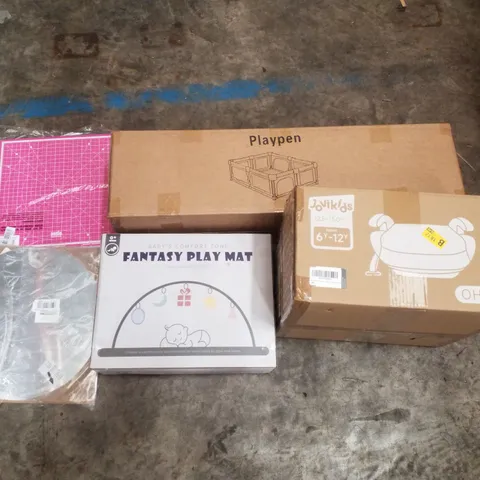 PALLET CONTAINING ASSORTED PRODUCTS INCLUDING FANTASY PLAY MAT, ACRYLIC WALL MIRROR, CUTTING MAT, BOOSTER SEST & PLAYPEN