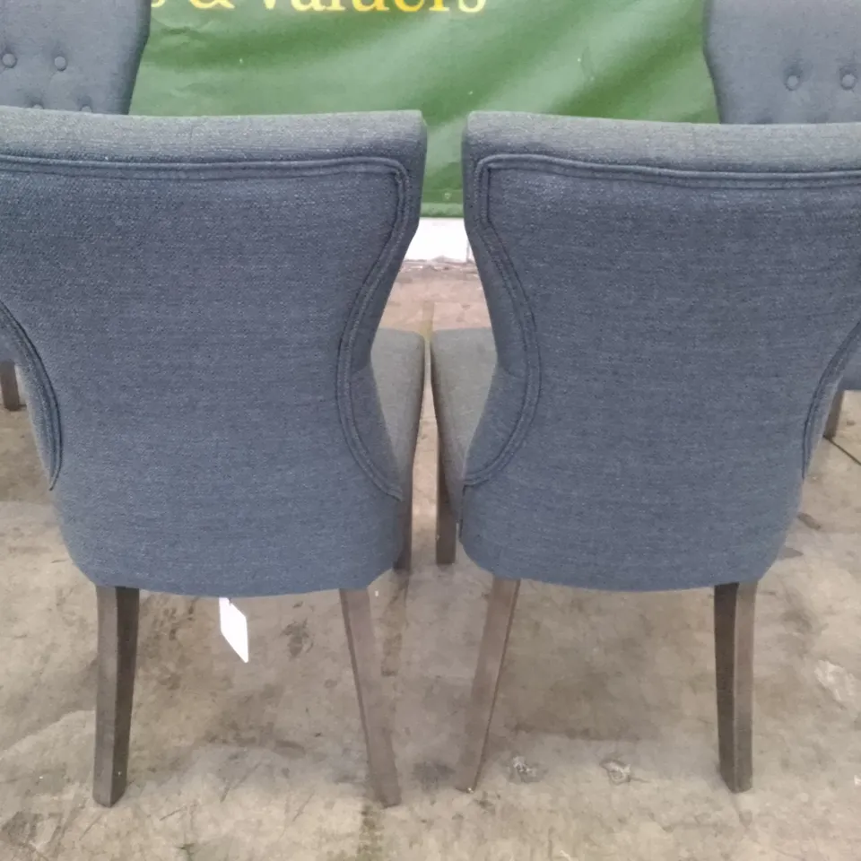 SET OF 4 NEW BEWLEY SLATE FABRIC BUTTON BACK DINING CHAIR (GREY LEG)