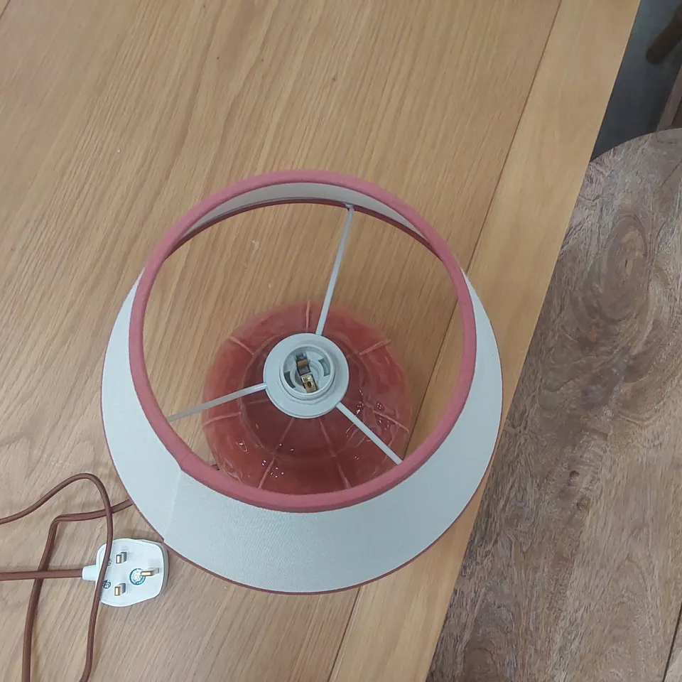 DEMONTEZ BURNT ORANGE GLAZED TABLE LAMP WITH TAPERED TRIM LAMP SHADE