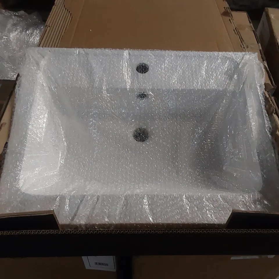 BOXED AQUA DART HARBY 600mm STONE RESIN BASIN - WHITE (1 BOX)