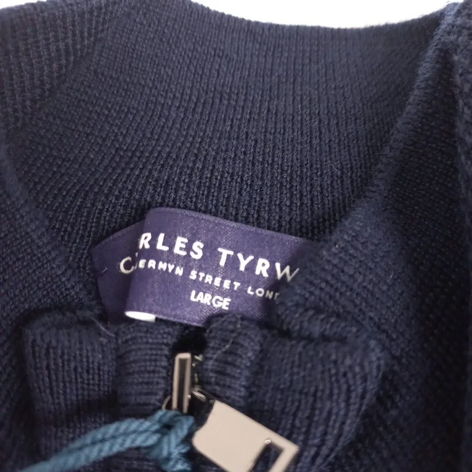 CHARLES TYRWHITT NAVY MERINO EXTRA FINE ZIP-NECK JUMPER, LARGE