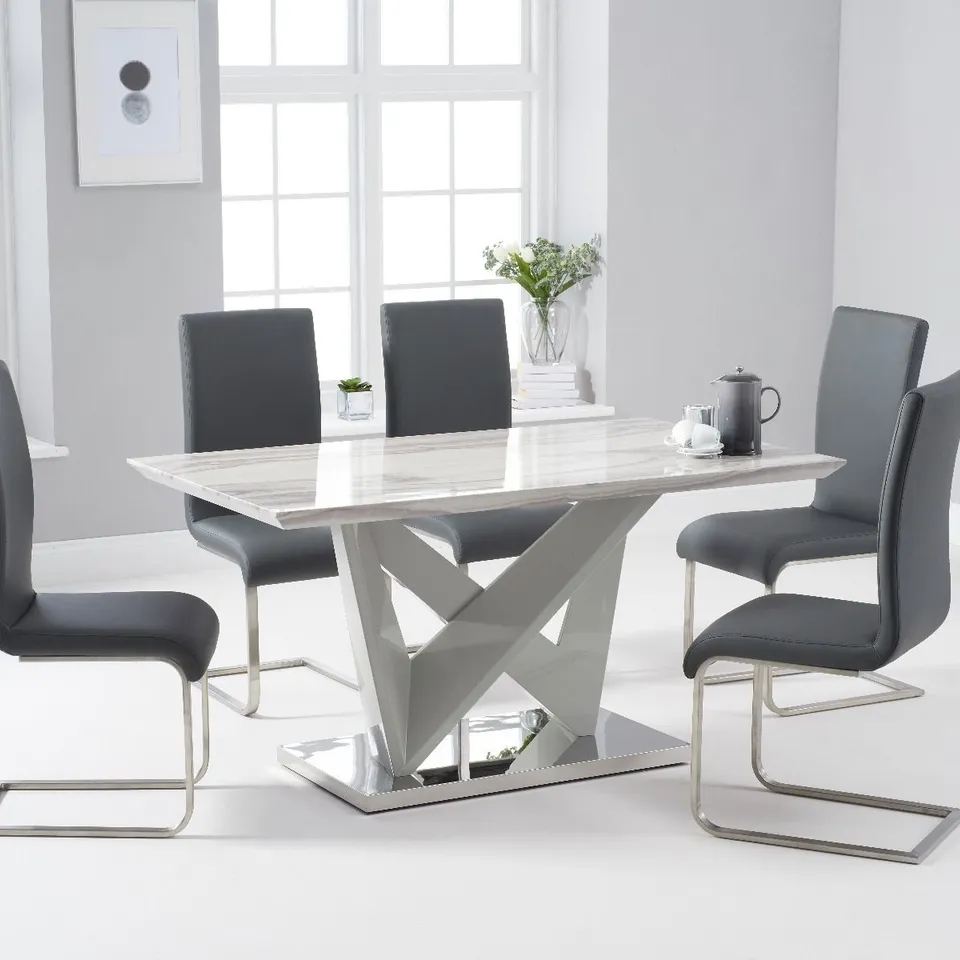 BOXED CARRERA STONE GREY HIGH GLOSS AND CHROME 150cm DINING TABLE - 2 BOXES