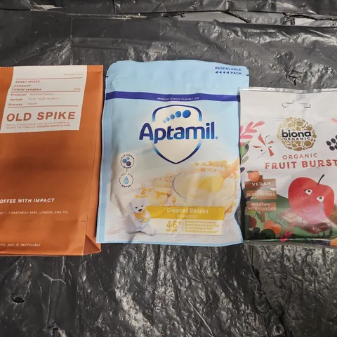 APPROXIMATELY 10 ASSORTED FOOD AND DRINK ITEMS TO INCLUDE OLD SPIKE COFFEE, APTAMIL, BIONA, ETC