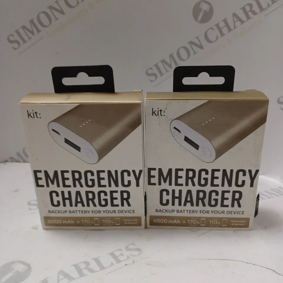 2 X BOXED KIT: EMERGENCY BACK-UP 6000MAH PORTABLE POWER BANKS IN GOLD COLOUR